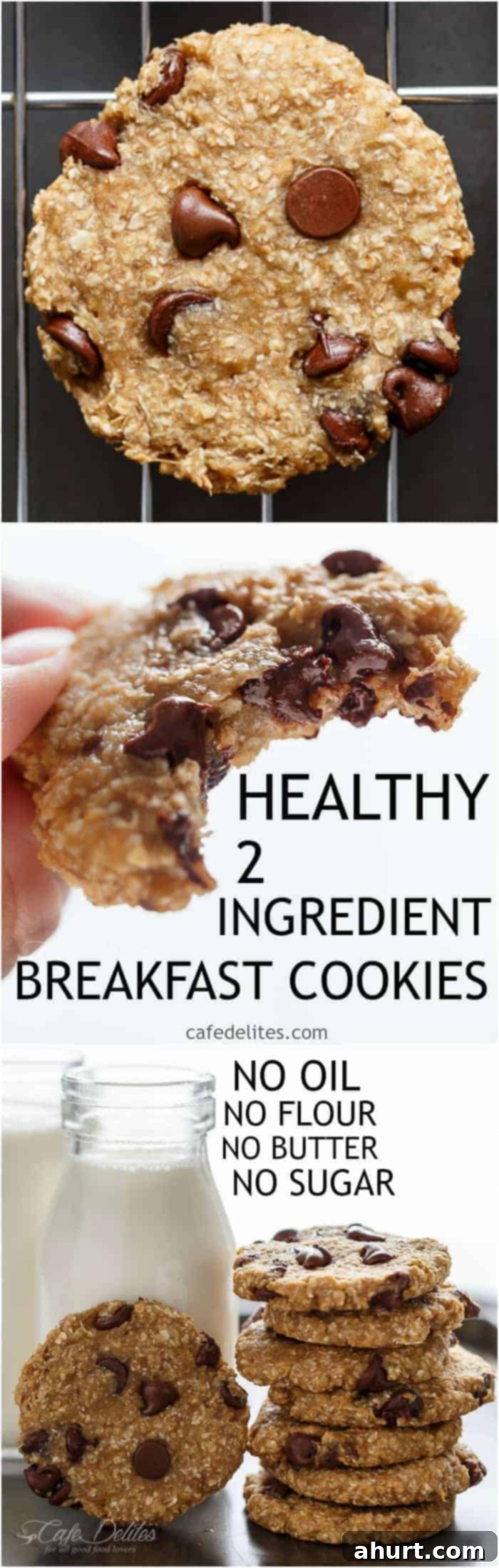 Healthy 2 Ingredient Breakfast Cookies 9 No flour. No oil. No refined sugars, Non fat. Weight Watchers friendly. Low calorie! These Healthy 2-Ingredient Breakfast Cookies are super easy to make!