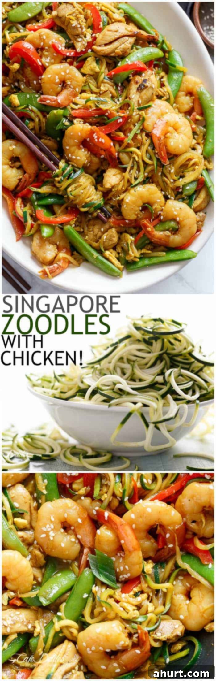 Singaporean Chicken Zoodle Stir Fry 9 PIN image of Singapore Zoodle Stir Fry With Chicken on a platter