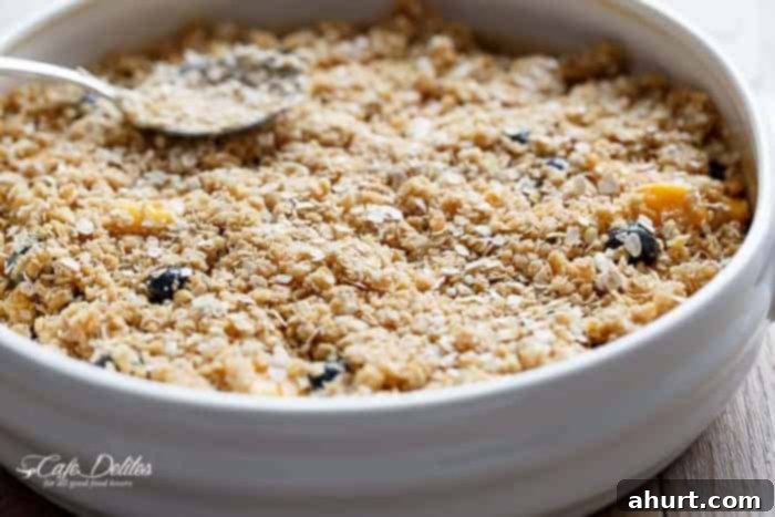 Easy Mango Blueberry Crumble in a bowl