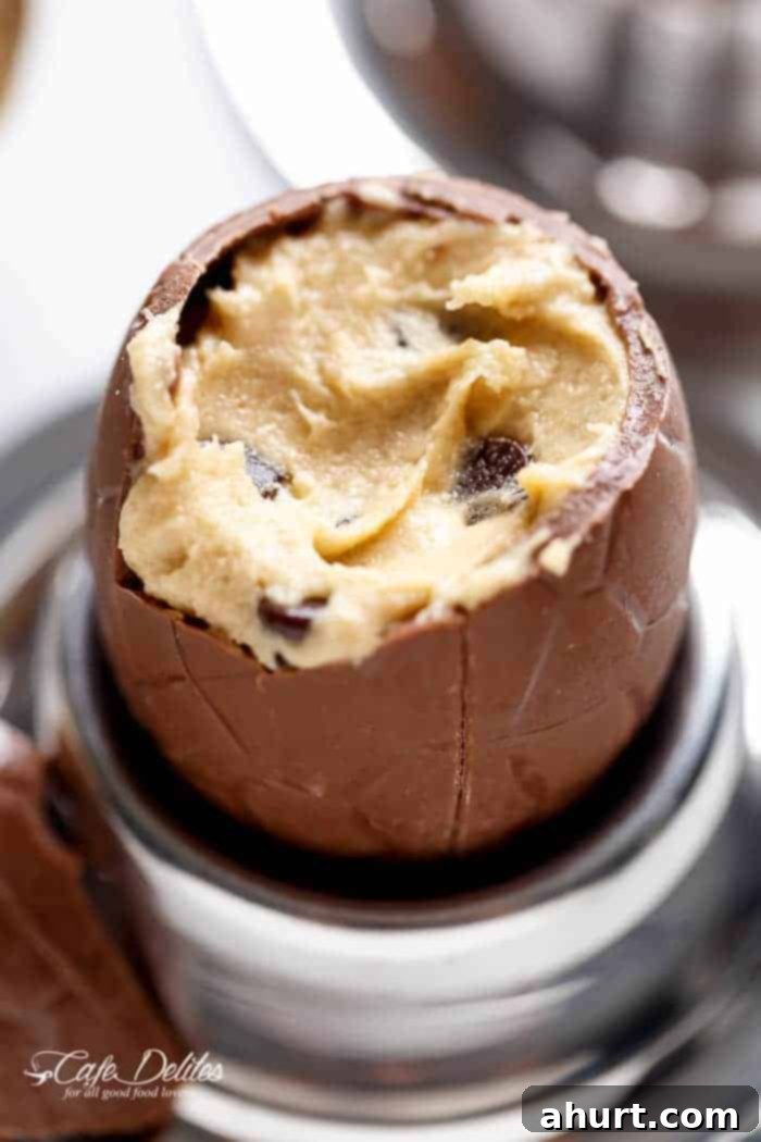 Top view image of Chocolate Chip Cookie Dough Filled Easter Eggs! 