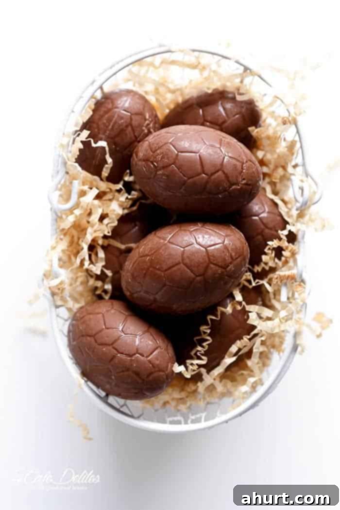 Chocolate Chip Cookie Dough Filled Easter Eggs on a plater