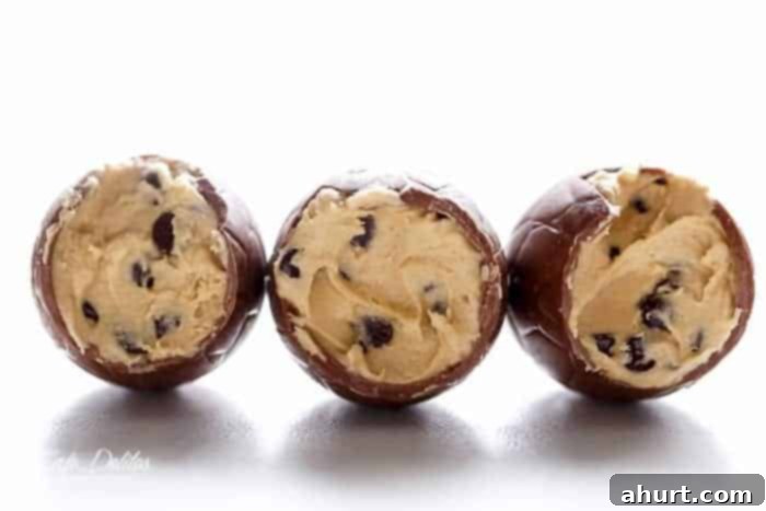 3 half pieces of Chocolate Chip Cookie Dough Filled Easter Eggs 