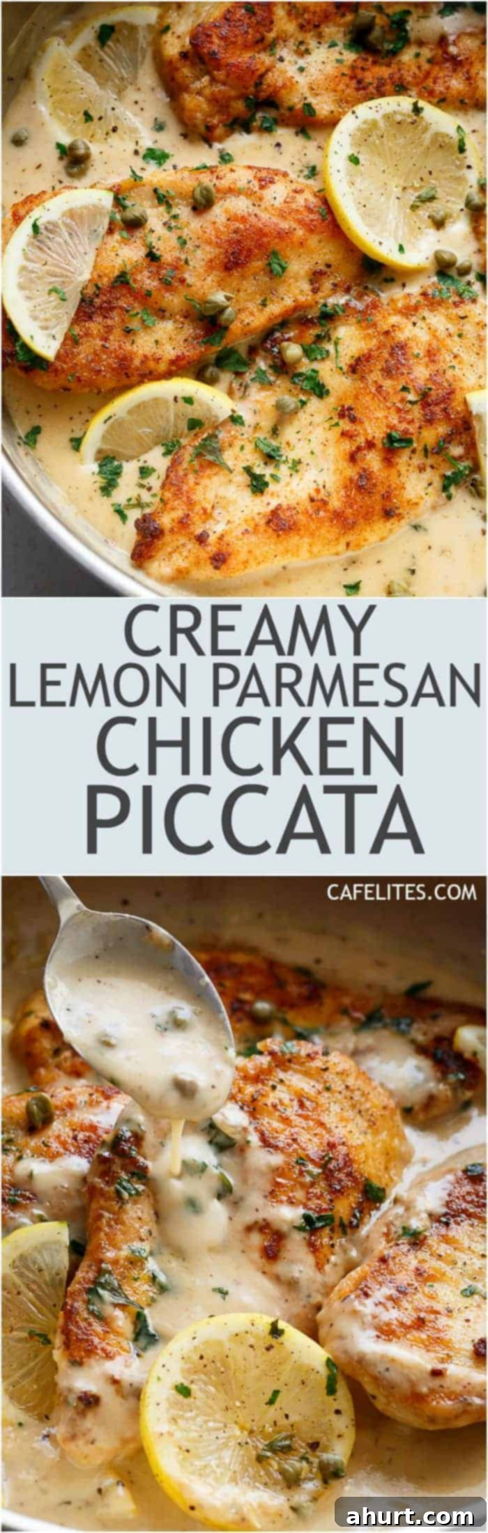 Velvety Lemon Parmesan Chicken 7 The ultimate in gourmet comfort food with parmesan cheese, garlic and a creamy lemon sauce, this Creamy Lemon Parmesan Chicken Piccata is out of this world. With NO heavy cream!