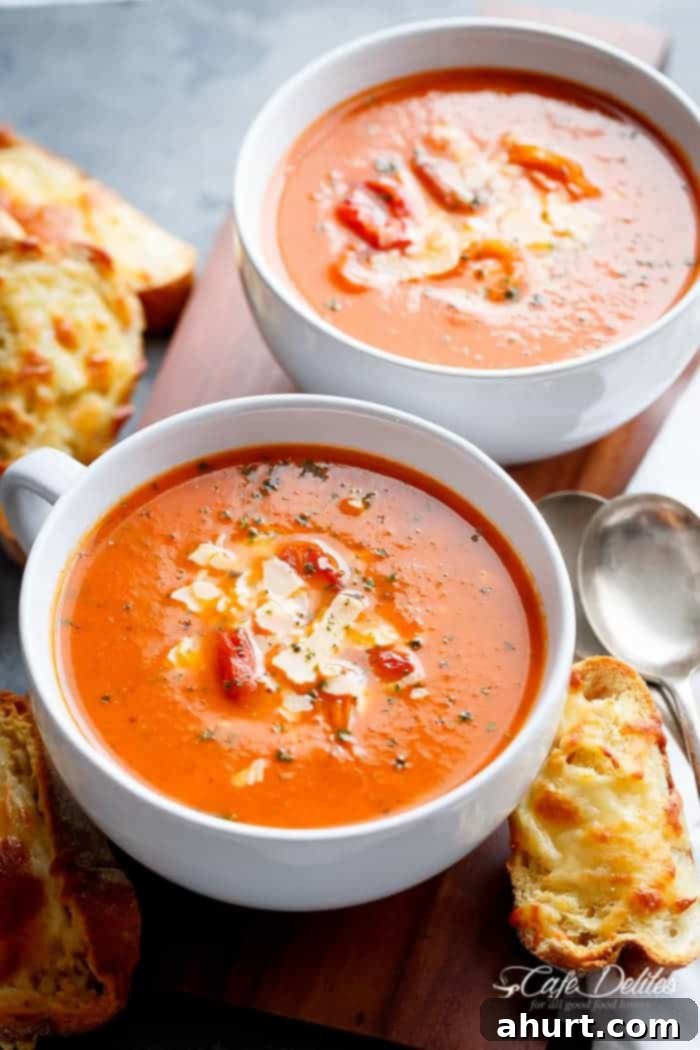 Velvety Roasted Tomato Basil Soup 2 Creamy Roasted Tomato Basil Soup in a cup