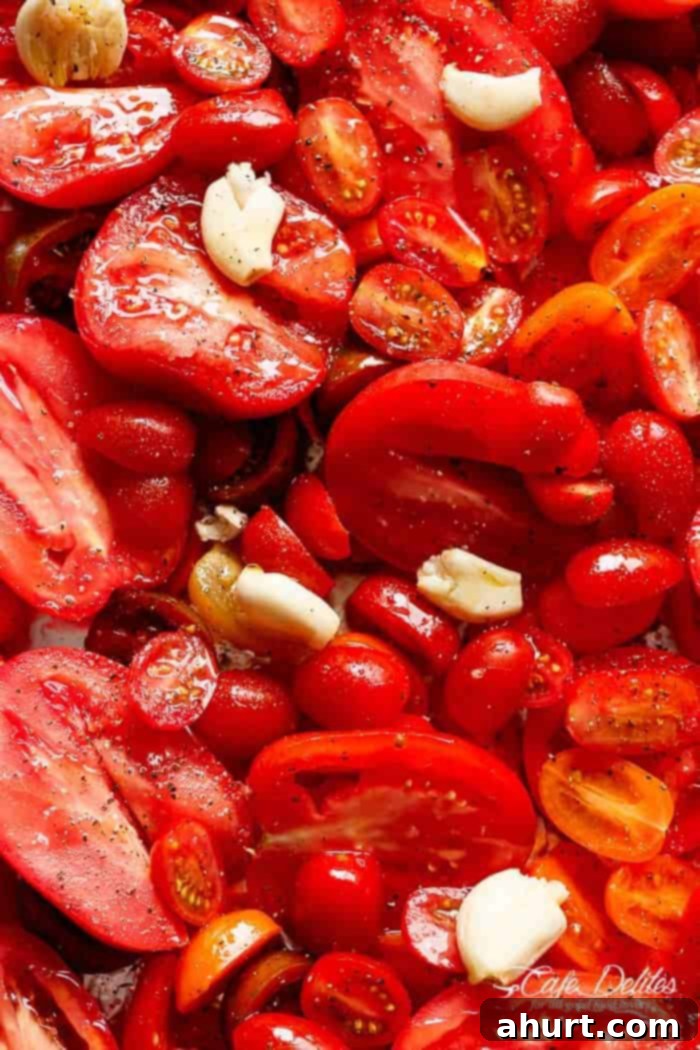 Velvety Roasted Tomato Basil Soup 4 Raw tomato pieces ready to crushed for soup
