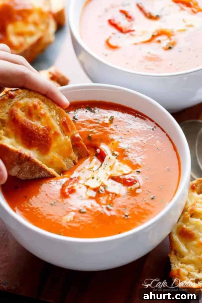 Velvety Roasted Tomato Basil Soup 8 A Creamy Roasted Tomato Basil Soup full of incredible flavours, naturally thickened with no need for cream cheese or heavy creams!