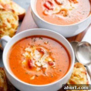 Velvety Roasted Tomato Basil Soup 9 Creamy Roasted Tomato Basil Soup in a bowl