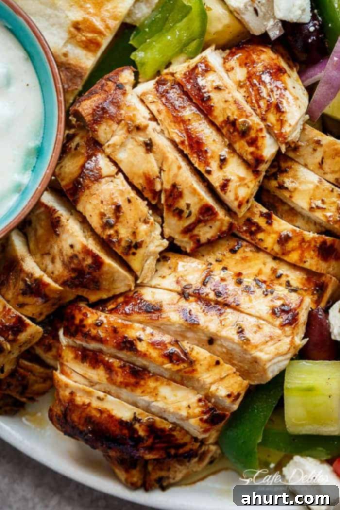 Image focusing on Lemon Garlic Chicken Greek slices 