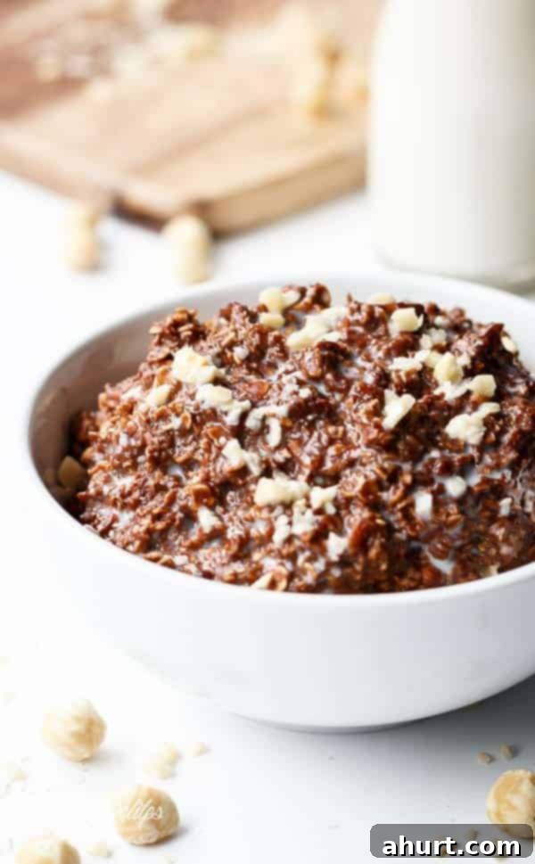 Decadent Nutella Brownie Oatmeal 2 Healthier Nutella Oats in a bowl
