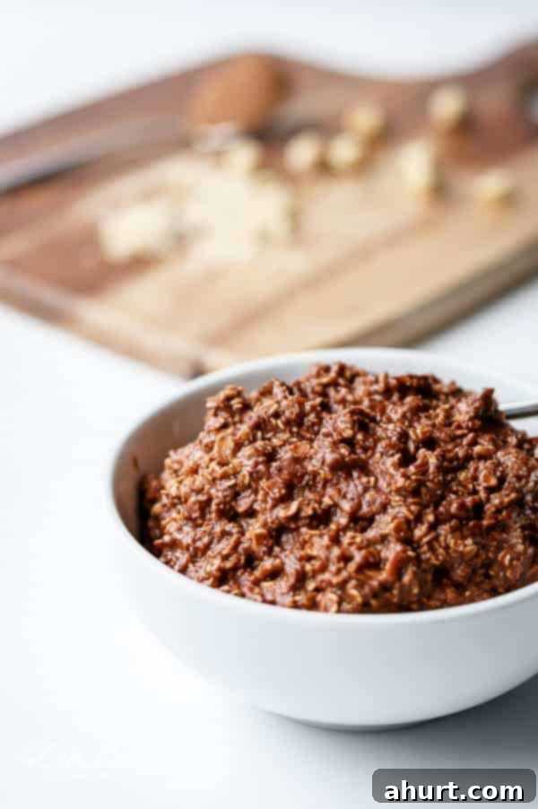 Decadent Nutella Brownie Oatmeal 3 Healthier Nutella Oats in a bowl