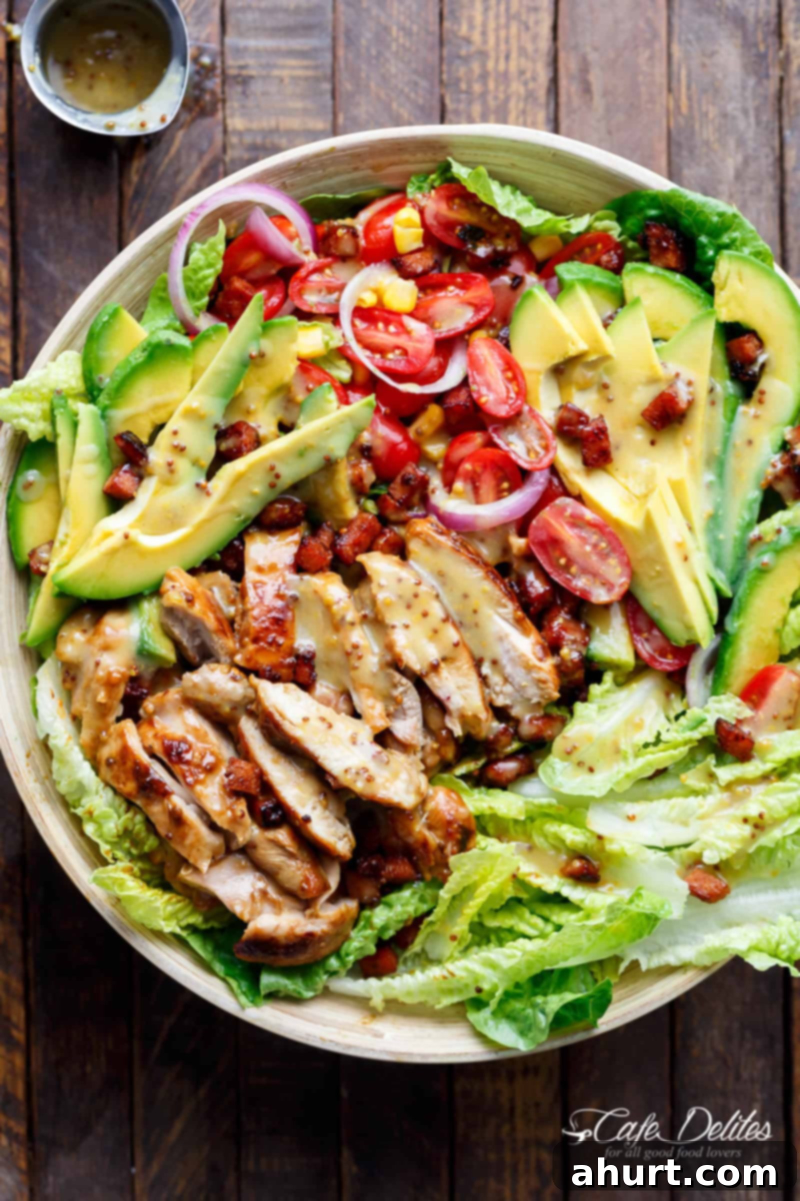 Honey Mustard Chicken Salad with Crispy Bacon and Creamy Avocado 2 Honey Mustard Chicken Salad With Bacon & Avocado on a platter
