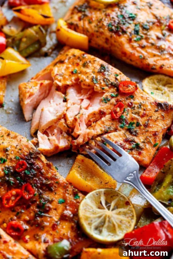 Effortless Chili Lime Salmon Bake 3 Sheet Pan Chili Lime Salmon with Fajita flavours, and a charred, crispy roasted trio of peppers
