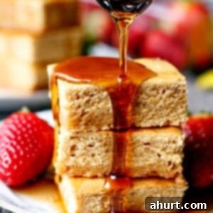 Maple Breakfast Blondie Bars 14 Maple syrup drizzling over Pancake Blondies
