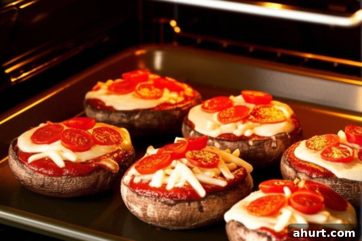 Speedy Portobello Pizza Caps 8 Broiling the Portobello Pizzas until the mozzarella cheese is melted, bubbling, and golden brown, achieving perfect cheesy goodness