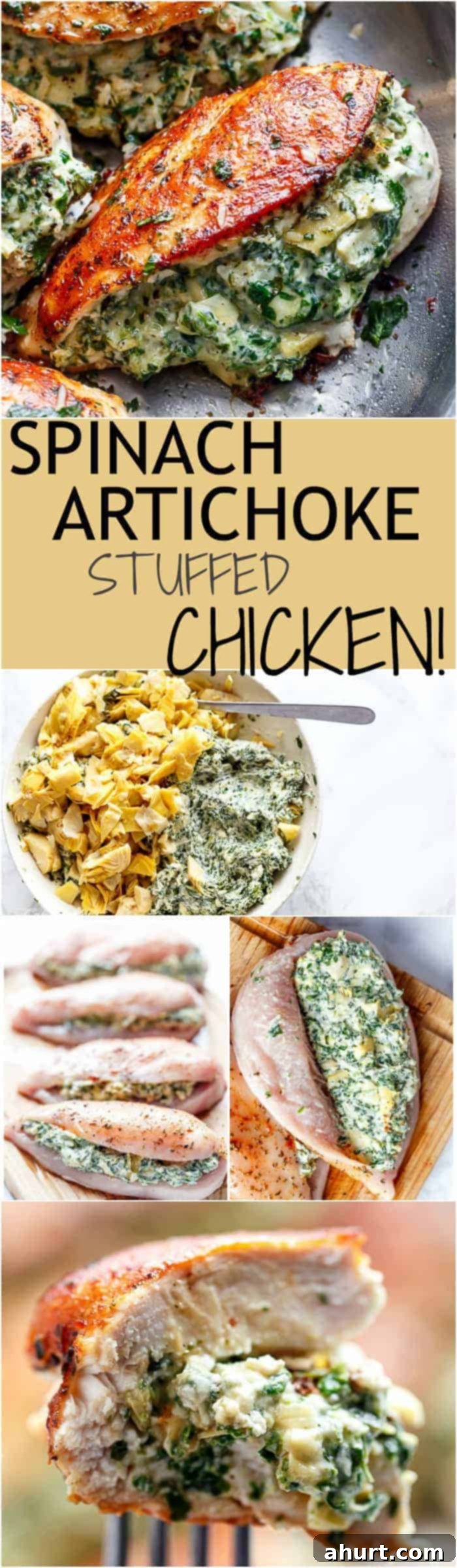 Cheesy Spinach Artichoke Stuffed Chicken 14 PIN Image: Creamy Spinach Artichoke Stuffed Chicken is a delicious way to turn a creamy dip into an incredible, low-carb dinner! Serve it with a creamy sauce for added flavor! | cafedelites.com