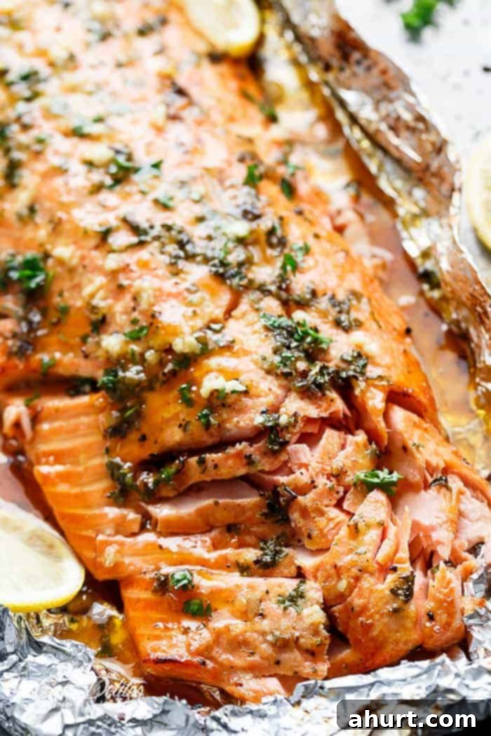 Honey Garlic Butter Salmon Parcels 3 Zoom in image of Honey Garlic Butter Salmon In Foil