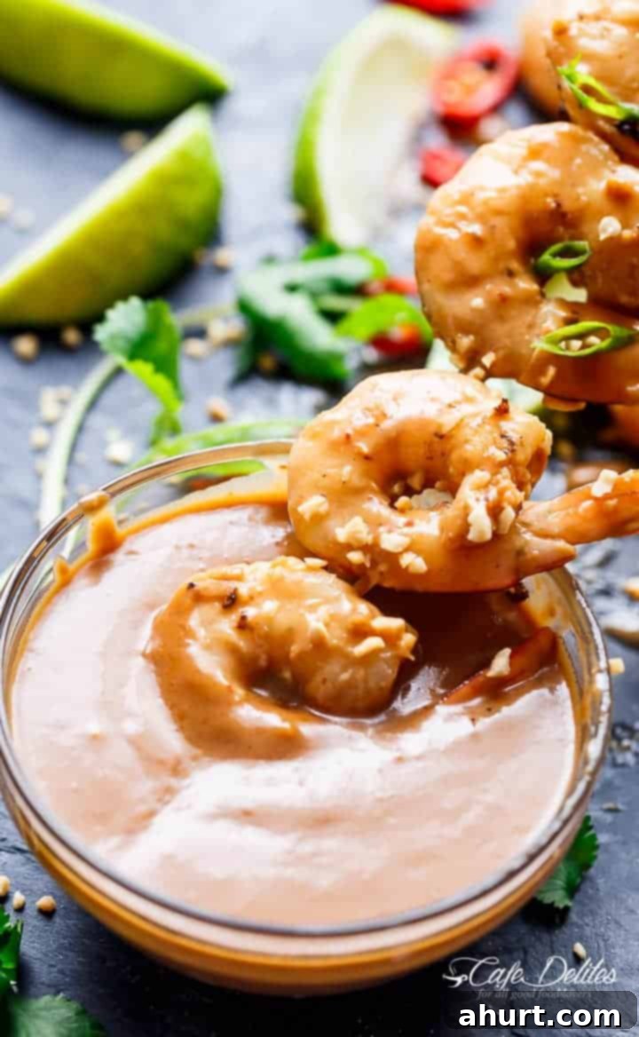 Grilled Satay Shrimp Skewers with Thai-style peanut sauce 