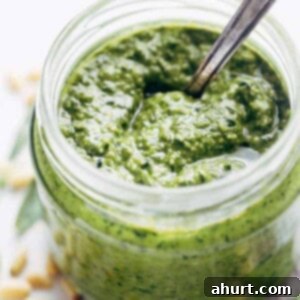 Freshly Made Basil Pesto Perfection 9 Homemade Basil Pesto in a jar, ready to be enjoyed.