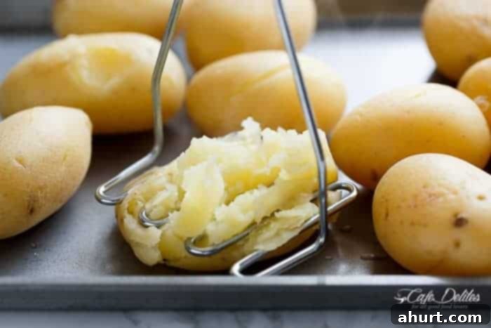 Smashing of boiled potatoes