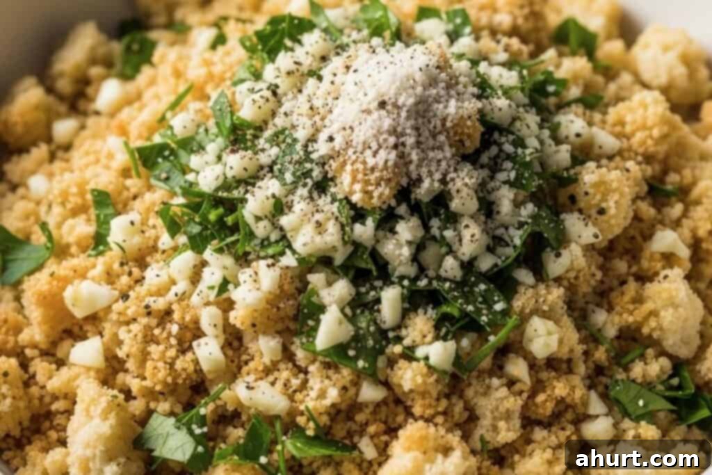 Crispy Parmesan Salmon 5 Ingredients for the crumb topping being mixed in a bowl.