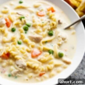 Guilt-Free Creamy Chicken Noodle Soup 6 Creamy Chicken Noodle Soup in a bowl