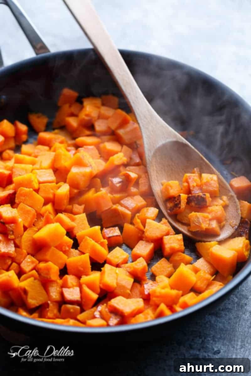 Sweet Potato Hash Brown Breakfast Bake 4 An easy and heathy LOADED Sweet Potato Hash Brown Breakfast Casserole, complete with as many vegetables as YOU want, crumbled sausages, eggs and crisp-tender sweet potato hash browns!