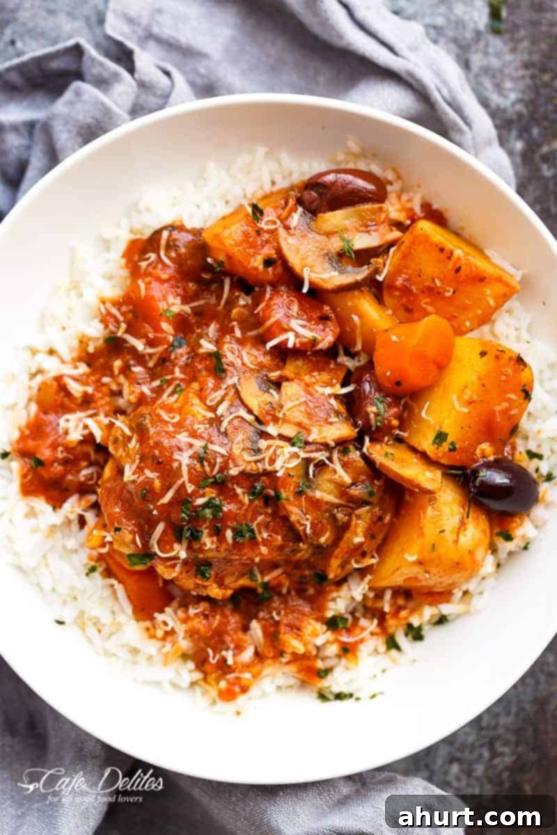 Set It and Forget It Chicken Cacciatore 4 Slow Cooker Chicken Cacciatore With Potatoes served with rice