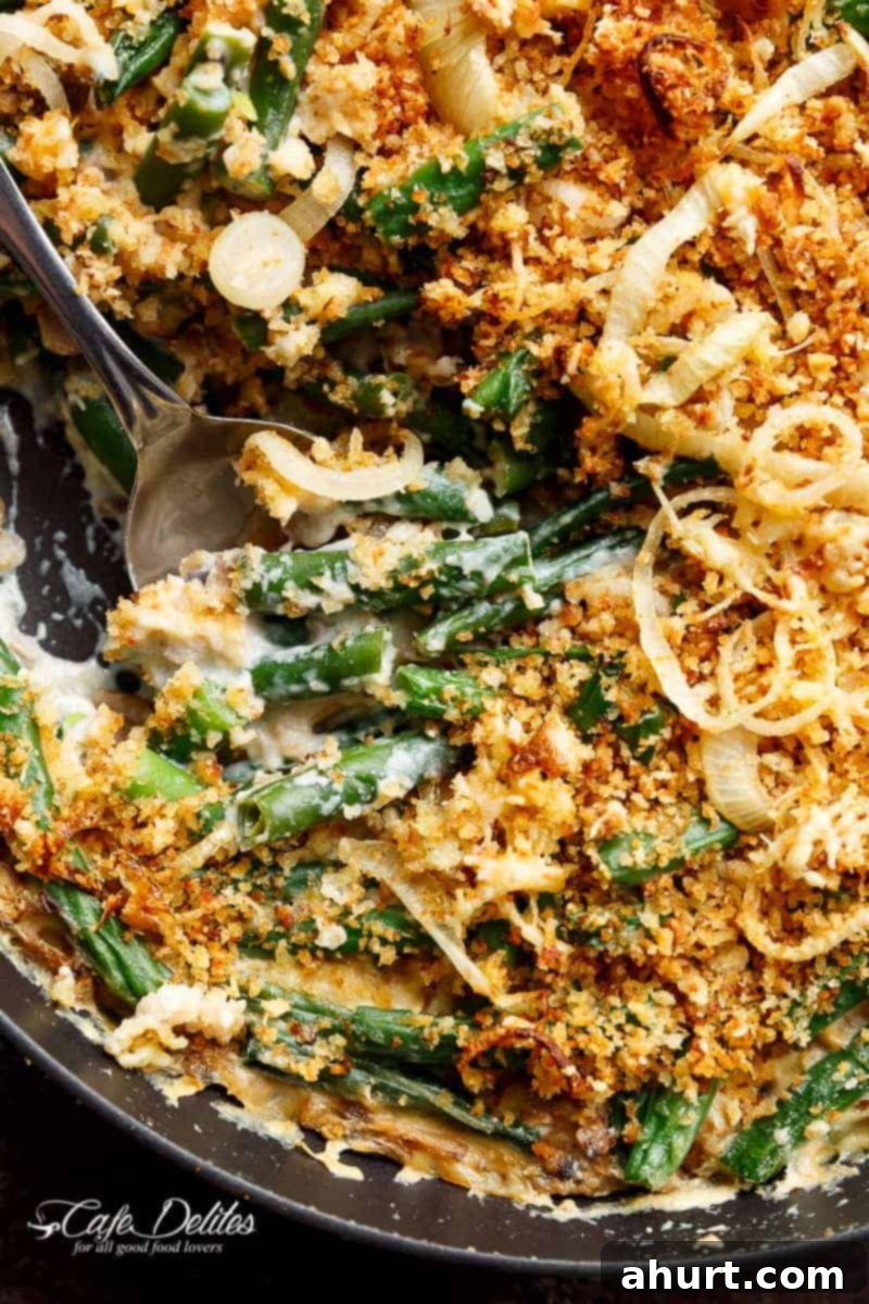 No-Bake Green Bean Casserole 3 An easy to make Stove Top Green Bean Parmesan Casserole, with a creamy mushroom sauce, all made from scratch and on the stove to save precious oven space!