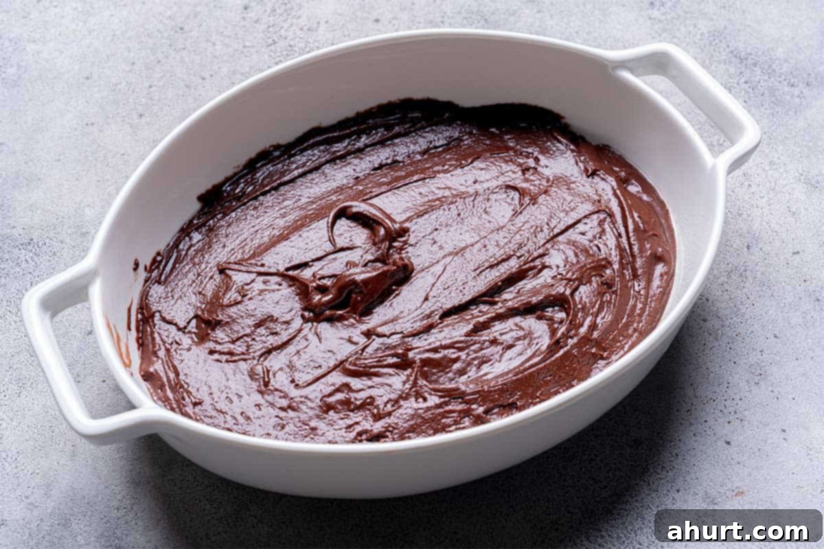 Molten Chocolate Fudge Pudding Cake 5 chocolate batter sitting in a pan