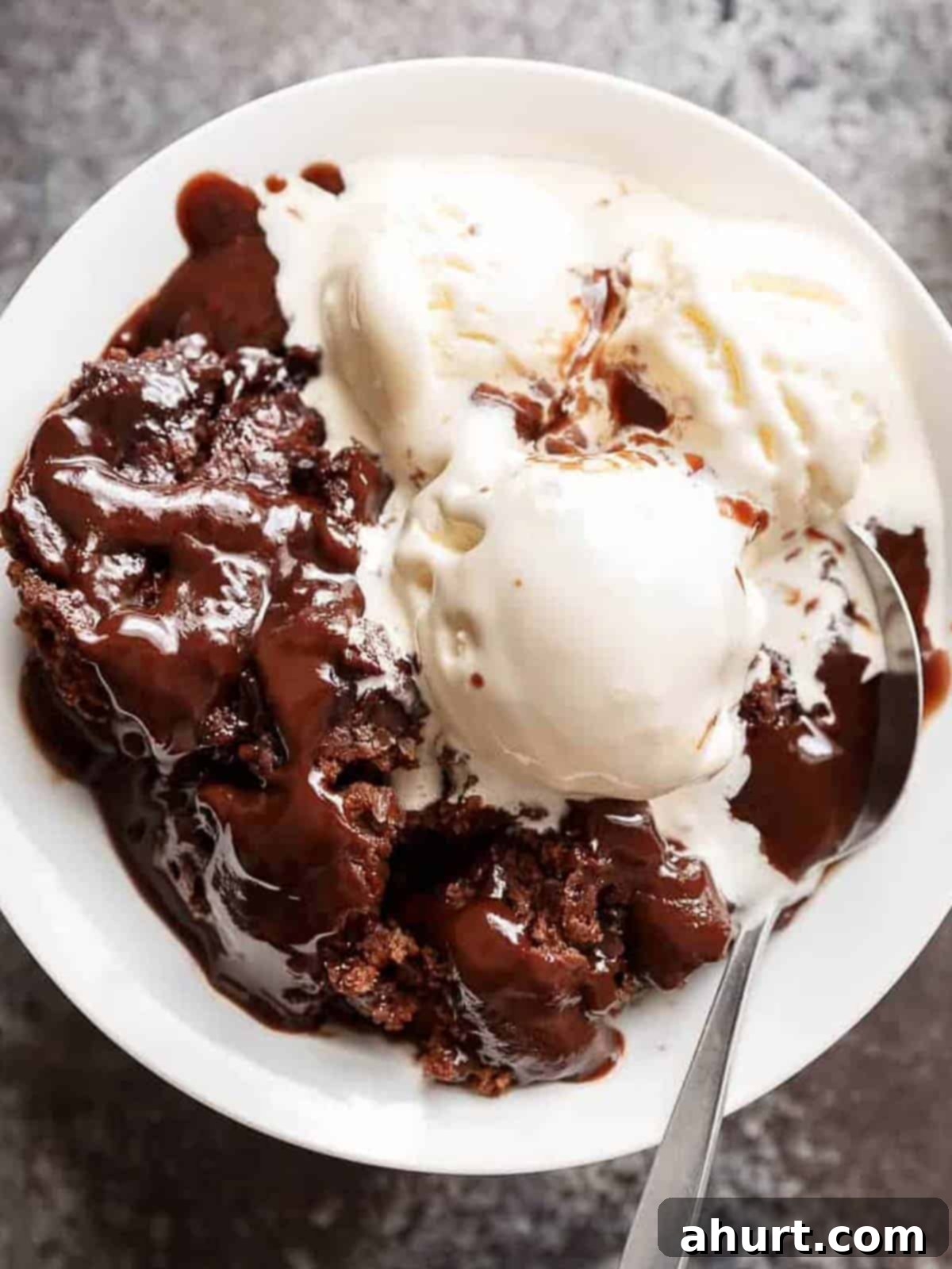 Molten Chocolate Fudge Pudding Cake 10 hot fudge chocolate pudding cake with ice cream scoops