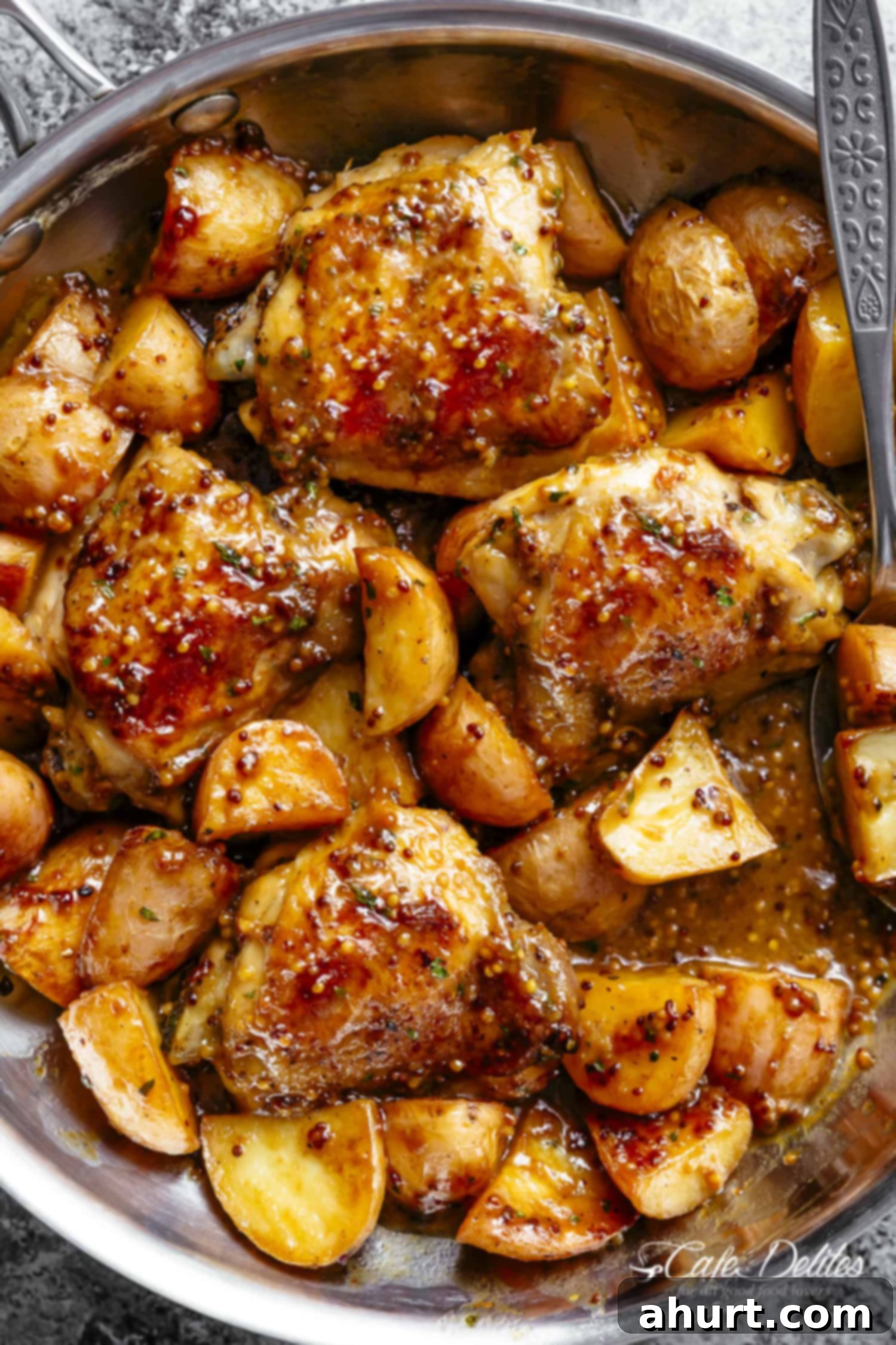 Sheet Pan Honey Mustard Chicken & Potatoes 2 Top view image of Honey Mustard Chicken & Potatoes