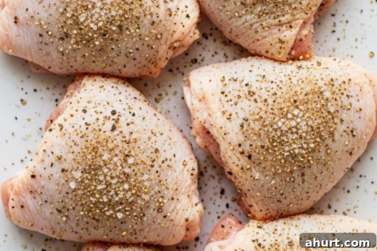 Sheet Pan Honey Mustard Chicken & Potatoes 4 pat and dry the chicken thighs and season both sides with salt, pepper and garlic powder