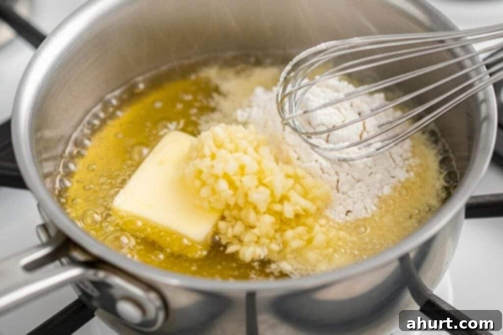 Creamy Parmesan Scalloped Potatoes 4 Step 2: Cooking garlic and flour for roux