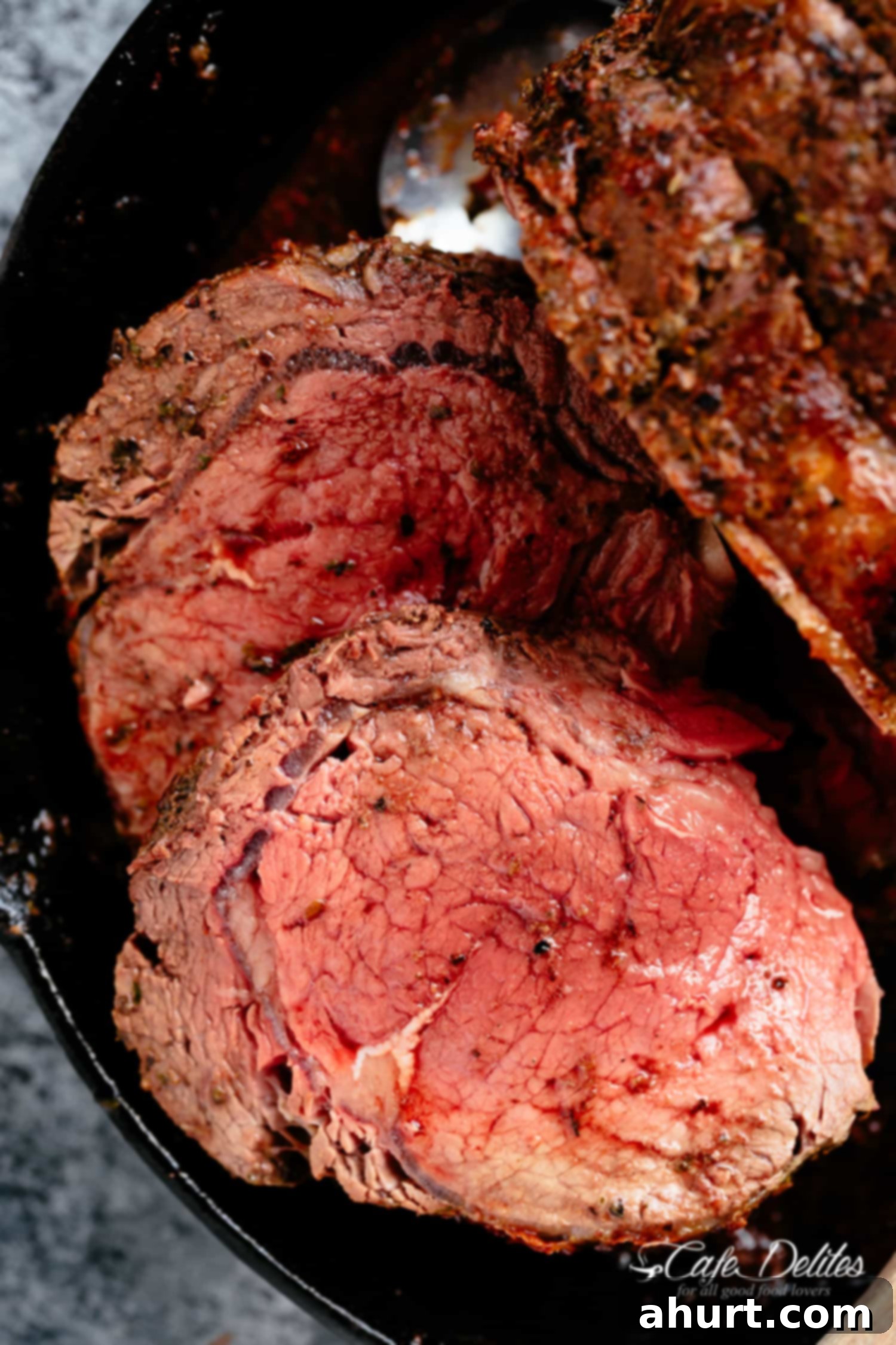 Garlic Butter Herb Prime Rib Roast in a skillet!