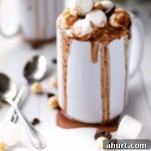 Velvet Nutella Hot Chocolate 3 Nutella Hot Chocolate in a cup with marshmallows