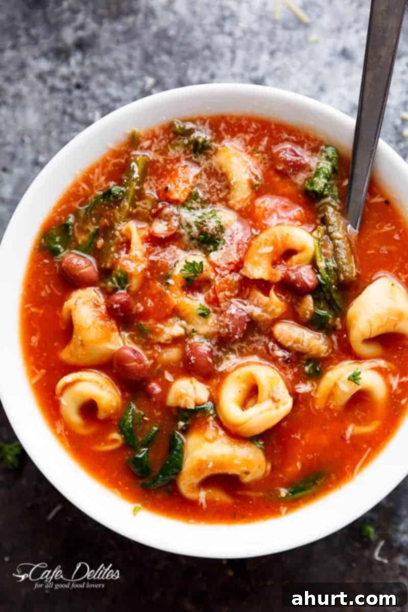Comforting Crockpot Tortellini Minestrone 3 Slow Cooker Tortellini Minestrone Soup in a bowl