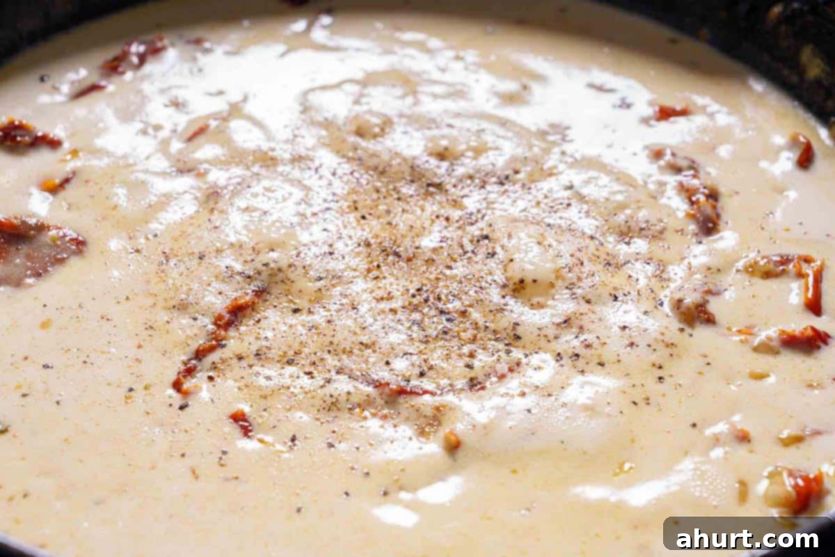 Creamy Tuscan Garlic Butter Shrimp 6 Half-and-half is added to the recipe in the same skillet to create a sauce.
