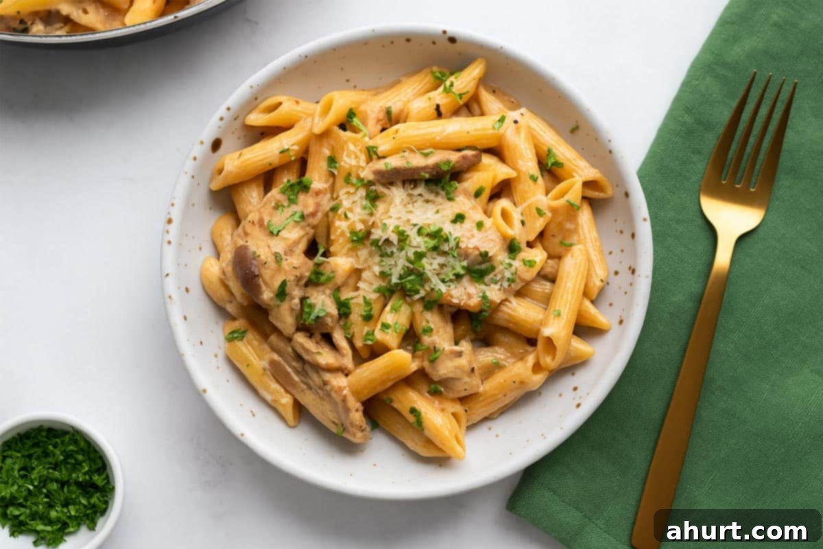 One-Pot Creamy Mushroom Chicken Pasta 9 Creamy mushroom chicken pasta with parsley