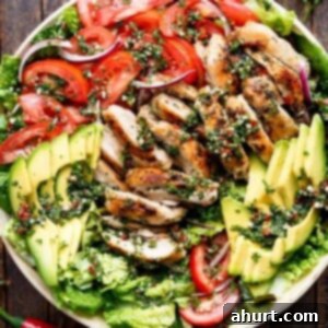 Zesty Grilled Chimichurri Chicken Avocado Salad 7 Grilled Chimichurri Chicken Avocado Salad in a bowl