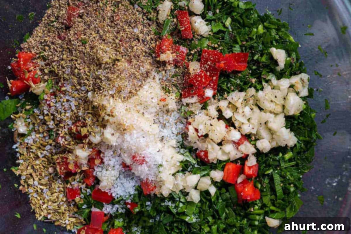 The Authentic Chimichurri of Uruguay and Argentina 4 Finely chop parsley, garlic, and red chili, and combine them in a clear bowl with a pinch of salt and pepper.