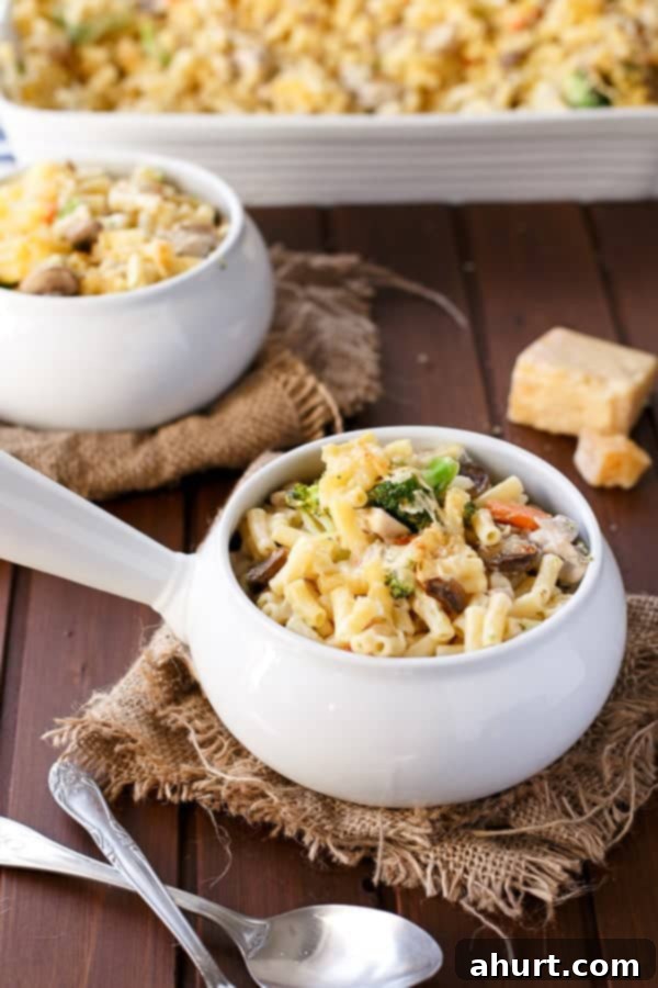 Creamy Chicken and Mushroom Macaroni Cheese in a bowl