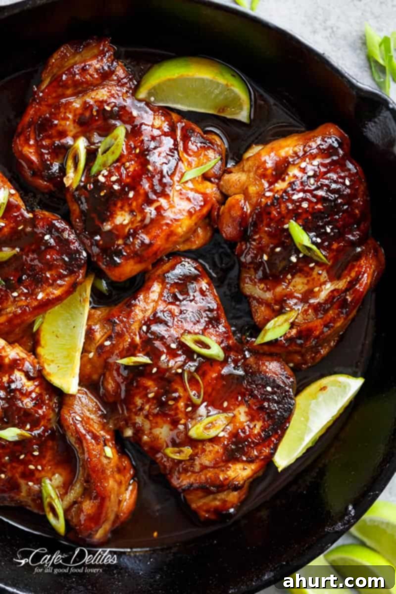 Honey Sriracha Glazed Chicken 2 Top view image of Honey Garlic Sriracha Chicken, showcasing its glazed and perfectly cooked appearance.