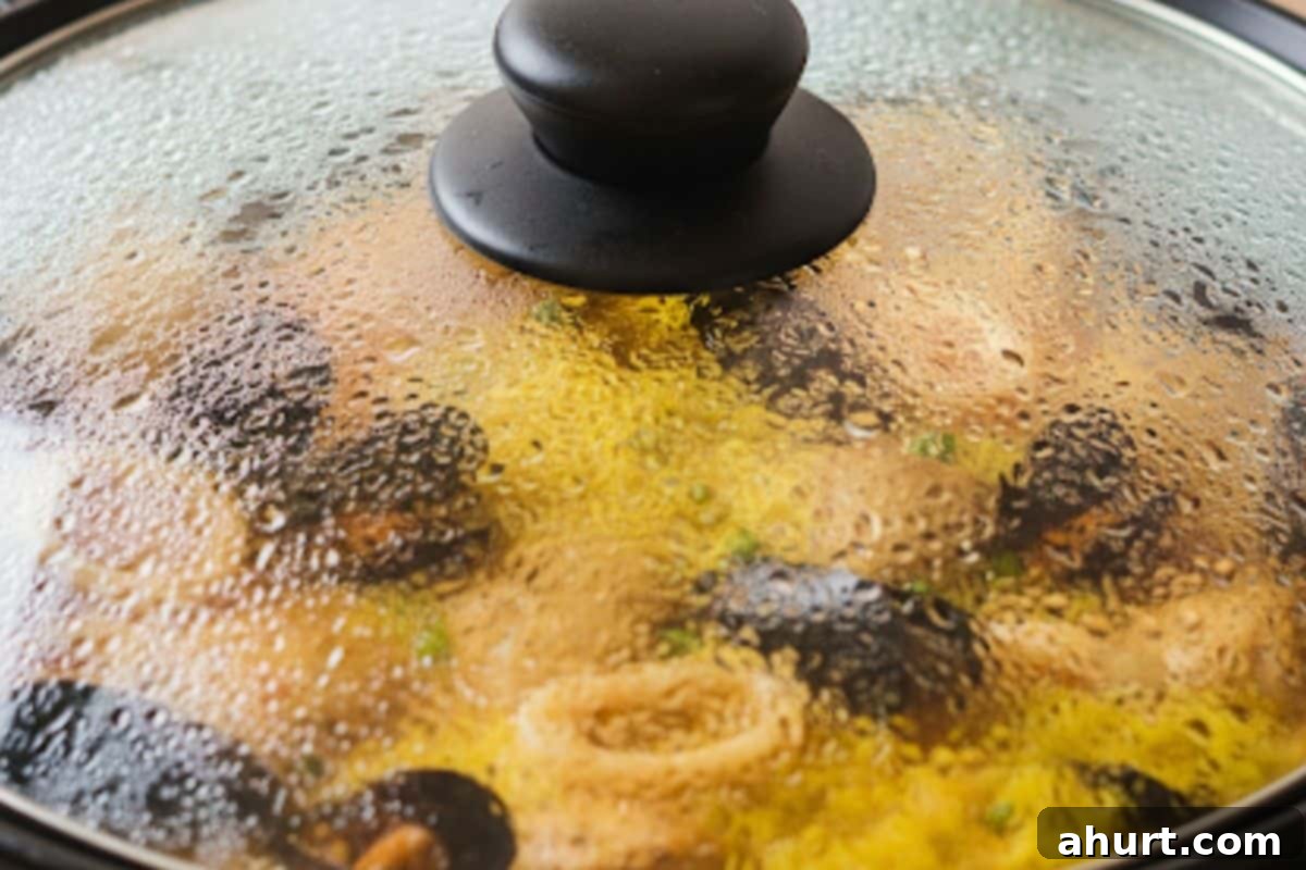 Paella Perfection 8 Bring the mixture to a gentle boil. Reduce the heat and cover.