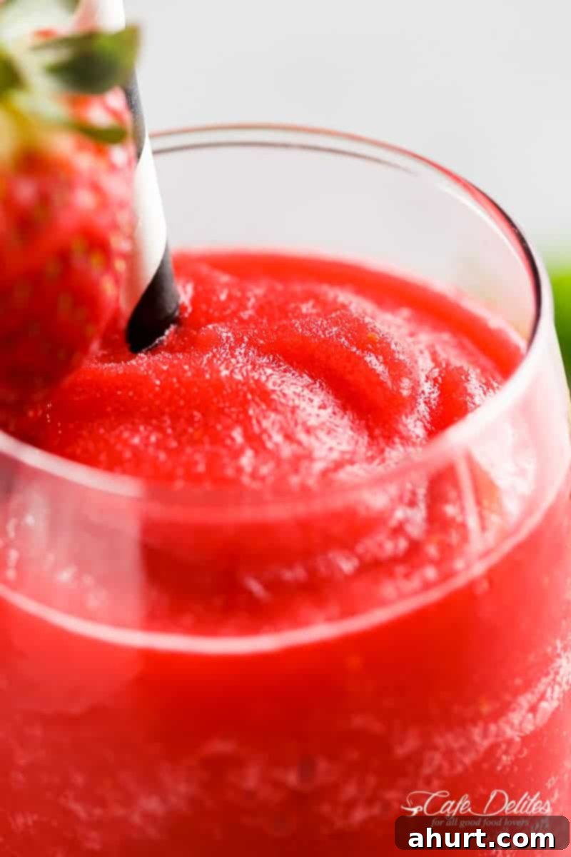 Frozen Strawberry Rosé 5 Refreshing Strawberry Rosé Slushies in a glass
