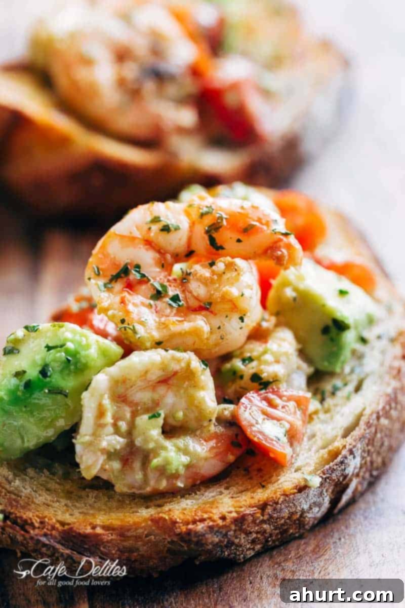 Zesty Shrimp Avocado Garlic Toast 3 Shrimp Avocado Garlic Mixture on avocado garlic bread