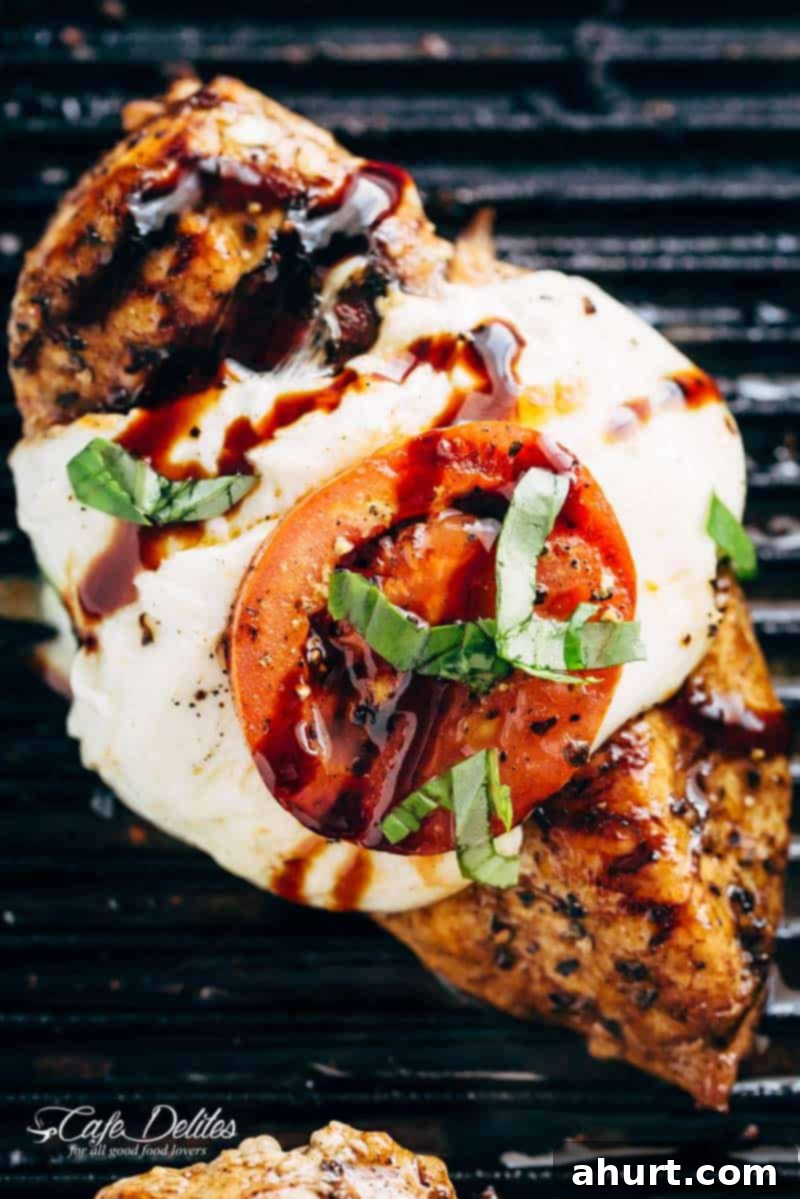 Buffalo Mozzarella Grilled Chicken Caprese 3 Top view of Grilled Chicken Caprese pieces, with soft, creamy Buffalo Mozzarella slices from grill
