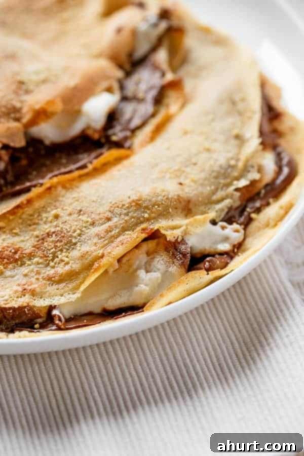 Zoom in image of Nutella S'mores Crepes with melted marshmallows