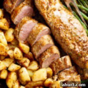 Dijon Pork Tenderloin 4 Dijon Garlic Pork Tenderloin & Veggies is a complete meal with crispy potatoes and tender green beans!