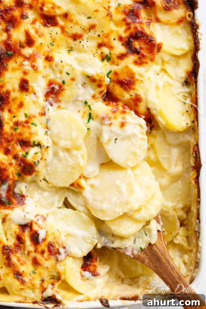 Thanksgiving Recipes Made Easy 4 Cheesy Garlic Parmesan Scalloped Potatoes in a baking tray