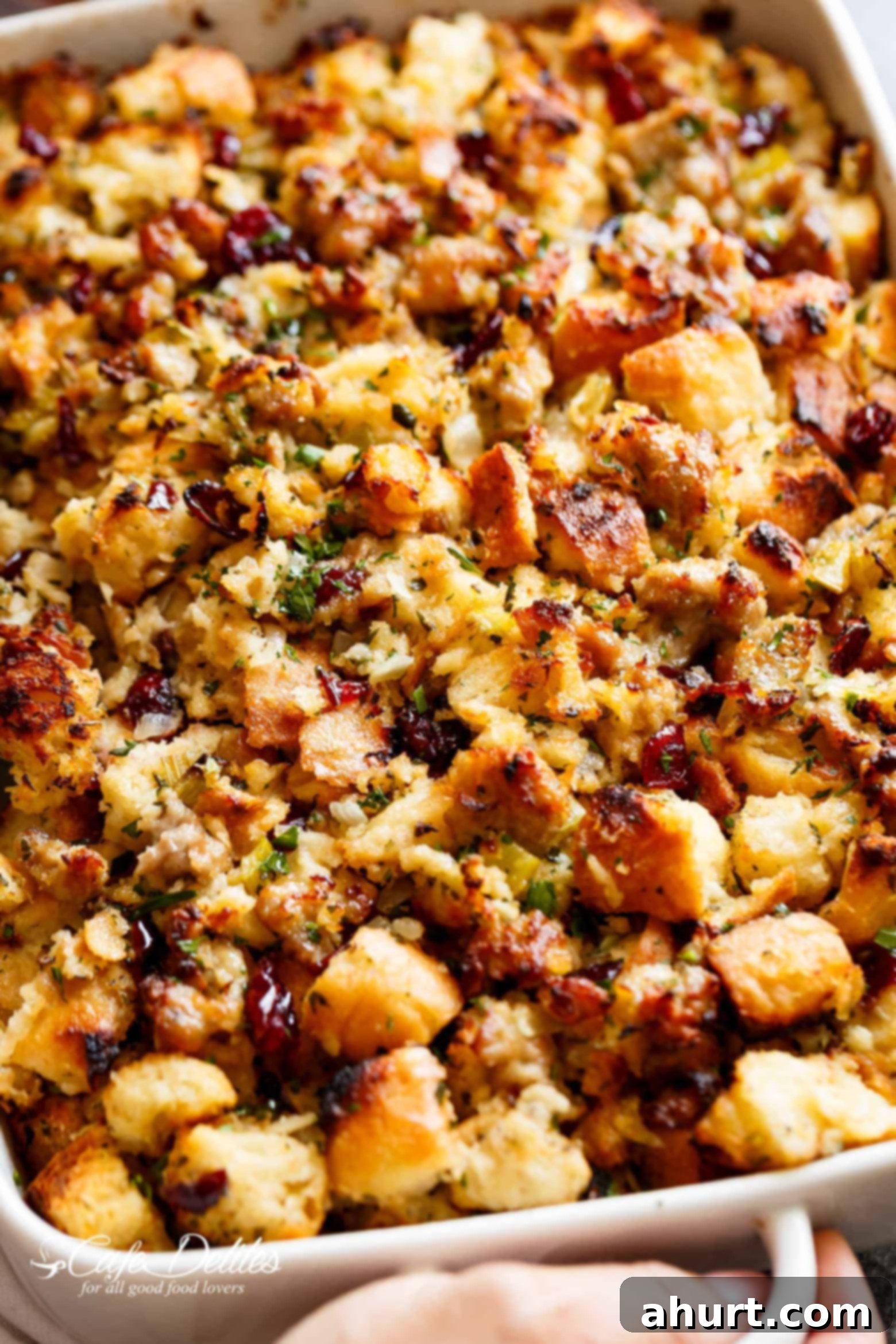 Thanksgiving Recipes Made Easy 2 Sausage & Herb Stuffing Recipe is fully stuffed with so much flavor, and perfect for serving as a Thanksgiving side with gravy!